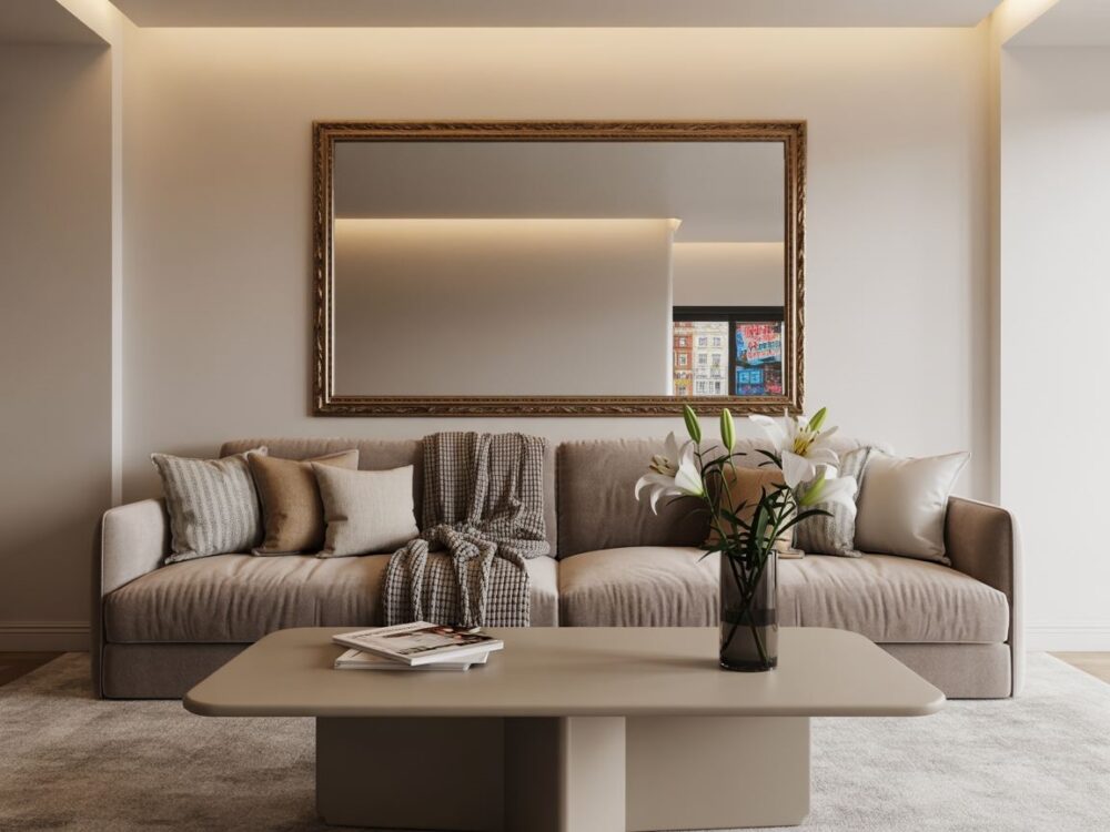 aranżacja salonu z lustrem