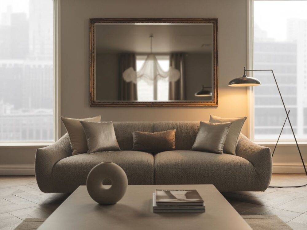 dekoracyjne lustro w salonie