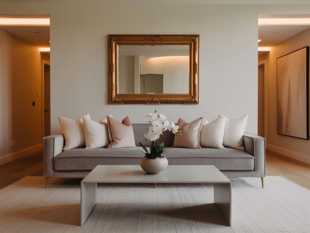 nowoczesny salon z lustrem